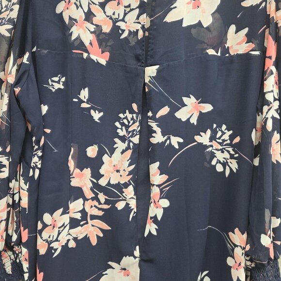 Eliza J Dress Womens 18W Navy Blue Floral Chiffon Long Sleeve Ruffle Hem Shift - Picture 8 of 16